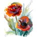 Натюрморт: два красных цветка, выполненный маслом на холсте